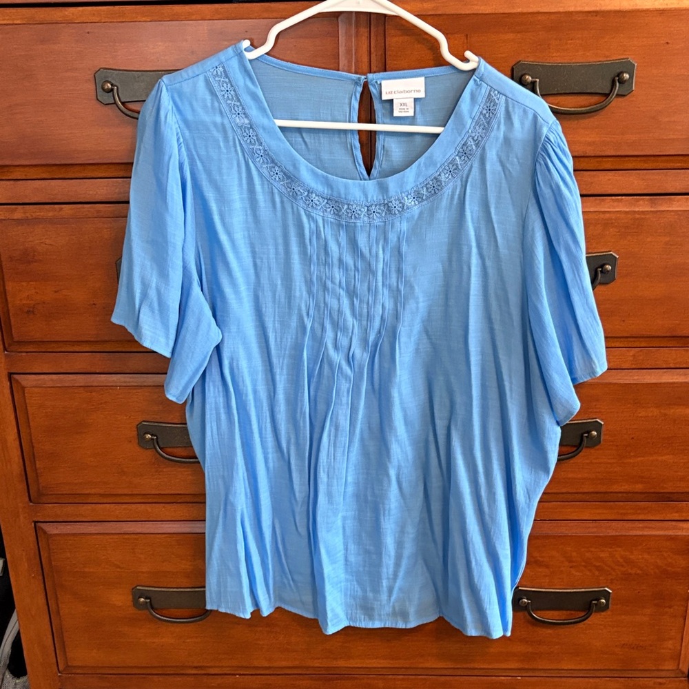 Liz Claiborne Light Blue Embroidered Blouse